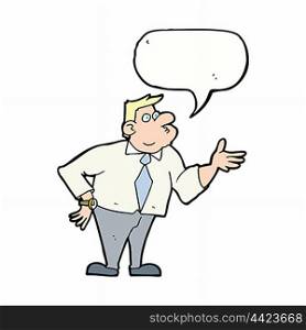 cartoon businessman asking question with speech bubble