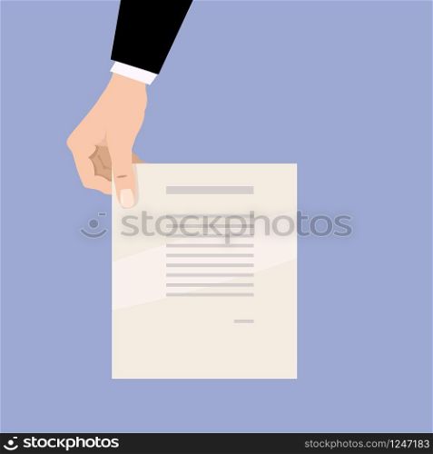 Cartoon businessman hand holding empty blank paper. vector illustration. Cartoon businessman hand holding empty blank paper. vector illustration in cartoon design