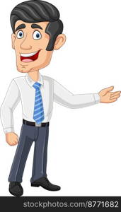 Cartoon businessman presenting on white background