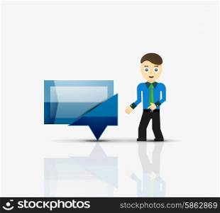 Cartoon businessman with message cloud, thinking or talking, flat design concept