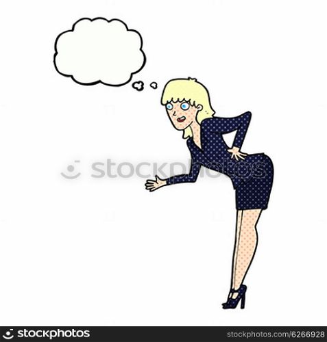 cartoon businesswoman explaining with thought bubble