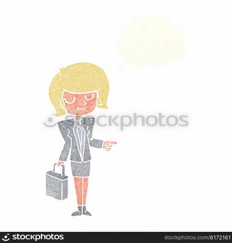 cartoon businesswoman pointing with thought bubble