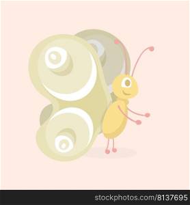 Cartoon Butterfly Character on pastel background. . Cartoon Butterfly Character