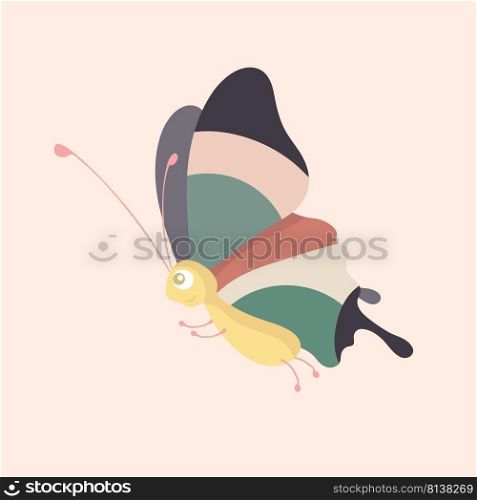 Cartoon Butterfly Character on pastel background. . Cartoon Butterfly Character