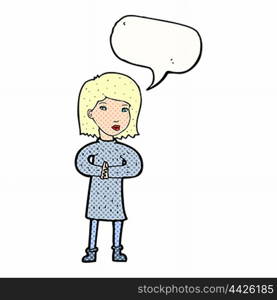 cartoon calm woman with speech bubble