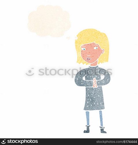 cartoon calm woman with thought bubble