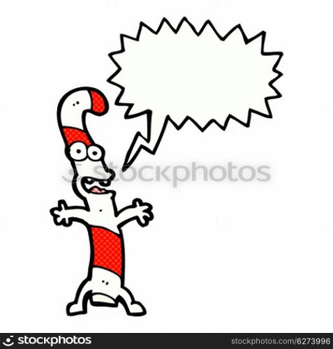 cartoon candy cane with speech bubble