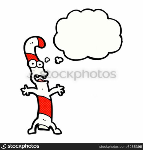 cartoon candy cane with thought bubble