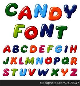 Cartoon candy kids vector font. Rainbow funny alphabet for childrens education. Cartoon candy kids vector font. Rainbow funny alphabet