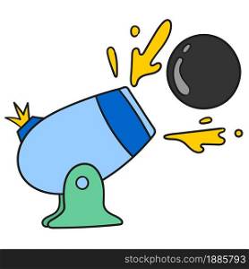cartoon cannon shooting iron ball bullets. vector illustration of cartoon doodle sticker draw