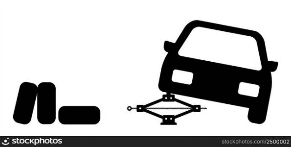 Cartoon car jack or jack-screw icon. scissor jack shot or jack screw stand sign. drawing car lifter. Black floor lift jack logo. jacked the auto, Cars accessories. Repair, service equipment.