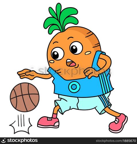 cartoon carrot playing basketball sport, doodle icon image. cartoon caharacter cute doodle draw