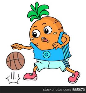 cartoon carrot playing basketball sport, doodle icon image. cartoon caharacter cute doodle draw