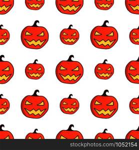 Cartoon carved halloween pumpkin seamless pattern for fabric, wrapping paper, background, wallpaper. Halloween celebration fun party vector backdrop.. Cartoon carved halloween pumpkin seamless pattern