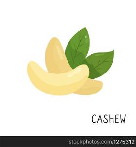 Cartoon cashew isolated on white background.. Cartoon flat cashew isolated on white background