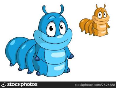 Cartoon caterpillar insect character. Blue and beige color animals for design, such as kids illustration and wildlife