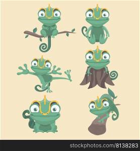 Cartoon chameleon cute illustration set. . Cartoon chameleon cute illustration set.