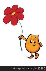 Cartoon character Blinky holding big red flower, vector illustration