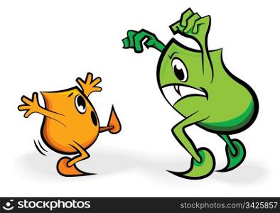 Cartoon character - Blinky - scared of a spooky monster, vector illustration