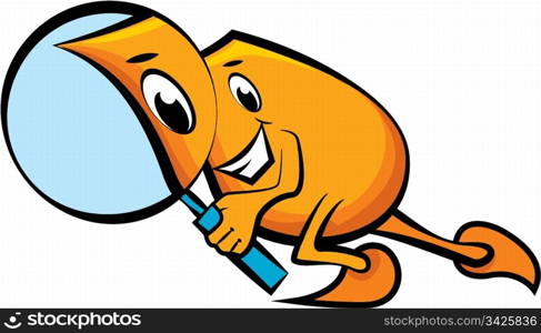 Cartoon character Blinky with magnifying glass, vector illustration