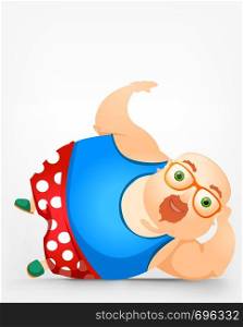 Cartoon Character Cheerful Chubby Man. Keeping. Vector Illustration. EPS 10.