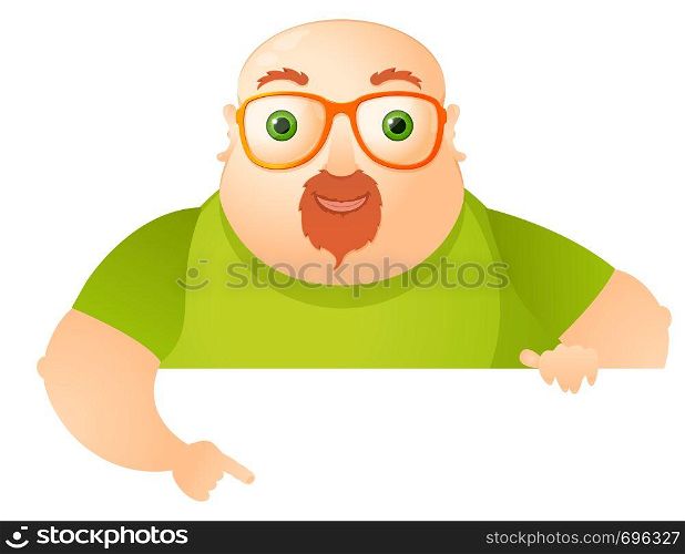 Cartoon Character Cheerful Chubby Man. Look Out. Vector Illustration. EPS 10.