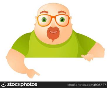 Cartoon Character Cheerful Chubby Man. Look Out. Vector Illustration. EPS 10.