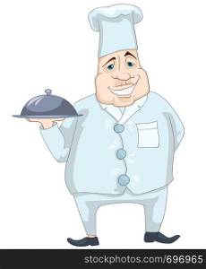 Cartoon Character Cheerful Chubby Men. Chef. Vector Illustration. EPS 10.