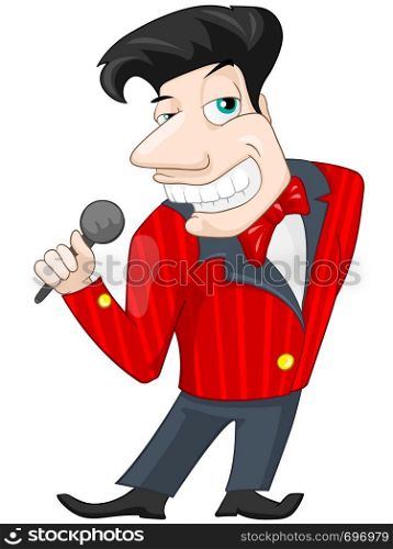 Cartoon Character Cute Teenager Isolated on White Background. Singing. Vector EPS 10.