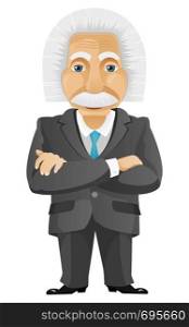 Cartoon Character Einstein Isolated on Grey Gradient Background. Businessmen Cross Hands. Vector EPS 10.