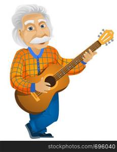 Cartoon Character Einstein Isolated on Grey Gradient Background. Guitarist. Vector EPS 10.