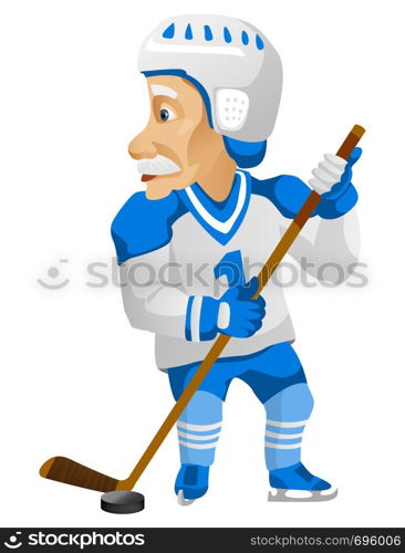 Cartoon Character Einstein Isolated on Grey Gradient Background. Hockey. Vector EPS 10.