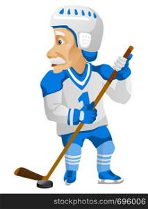 Cartoon Character Einstein Isolated on Grey Gradient Background. Hockey. Vector EPS 10.