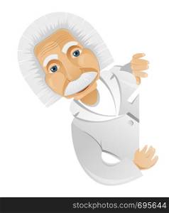Cartoon Character Einstein Isolated on Grey Gradient Background. Look out. Vector EPS 10.