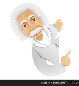 Cartoon Character Einstein Isolated on Grey Gradient Background. Look out. Vector EPS 10.