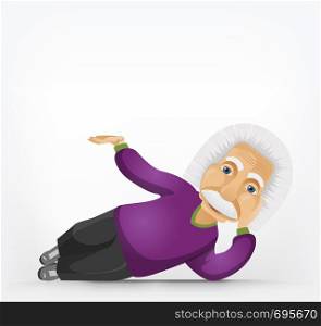 Cartoon Character Einstein Isolated on Grey Gradient Background. Relaxation. Vector EPS 10.