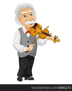 Cartoon Character Einstein Isolated on Grey Gradient Background. Violinist. Vector EPS 10.