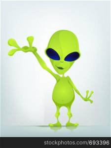 Cartoon Character Funny Alien Isolated on Grey Gradient Background. Empty hand. Vector EPS 10.