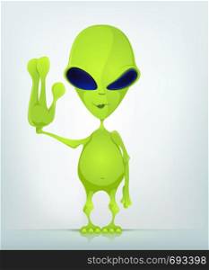 Cartoon Character Funny Alien Isolated on Grey Gradient Background. Stop. Vector EPS 10.