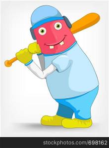Cartoon Character Funny Monster Isolated on Grey Gradient Background. Baseball. Vector EPS 10.