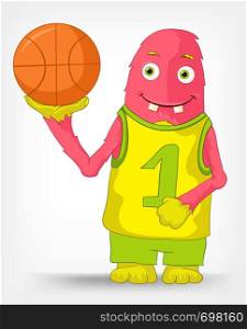 Cartoon Character Funny Monster Isolated on Grey Gradient Background. Basketball . Vector EPS 10.