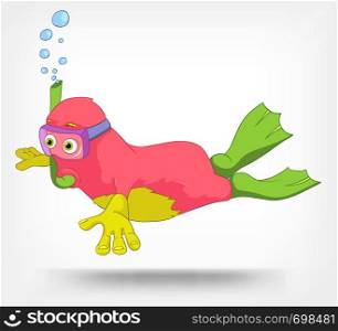 Cartoon Character Funny Monster Isolated on Grey Gradient Background. Diver. Vector EPS 10.