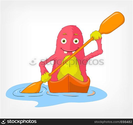 Cartoon Character Funny Monster Isolated on Grey Gradient Background. Kayaker. Vector EPS 10.