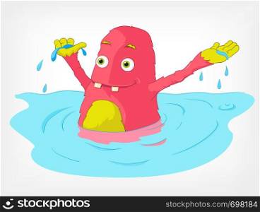 Cartoon Character Funny Monster Isolated on Grey Gradient Background. Swimmer. Vector EPS 10.
