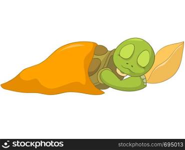 Cartoon Character Funny Turtle Isolated on White Background. Baby Sleeping. Vector EPS 10.