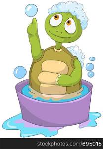 Cartoon Character Funny Turtle Isolated on White Background. Baby Washing. Vector EPS 10.