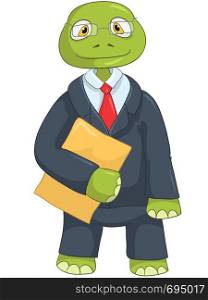 Cartoon Character Funny Turtle Isolated on White Background. Businessman. Vector EPS 10.