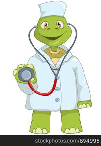 Cartoon Character Funny Turtle Isolated on White Background. Doctor. Vector EPS 10.