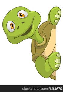 Cartoon Character Funny Turtle Isolated on White Background. Look Out. Vector EPS 10.