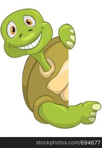 Cartoon Character Funny Turtle Isolated on White Background. Look Out. Vector EPS 10.
